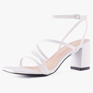 Mid Heel Square Toe Block Heeled Strappy Ankle Buckle Pump Sandals
